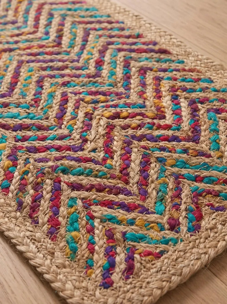 Multicolor Fishbone Stair Treads Handmade Jute Boho Step Rugs