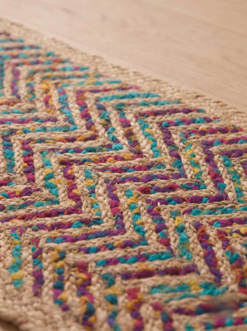 Multicolor Fishbone Stair Treads Handmade Jute Boho Step Rugs