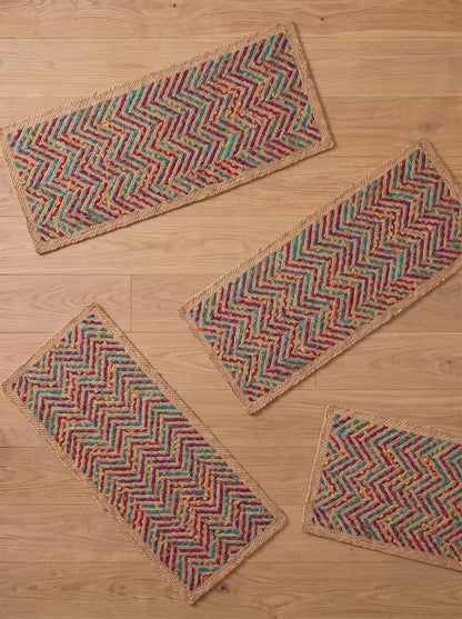 Multicolor Fishbone Stair Treads Handmade Jute Boho Step Rugs