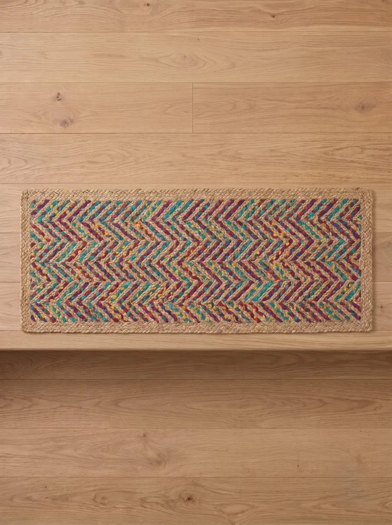 Multicolor Fishbone Stair Treads Handmade Jute Boho Step Rugs