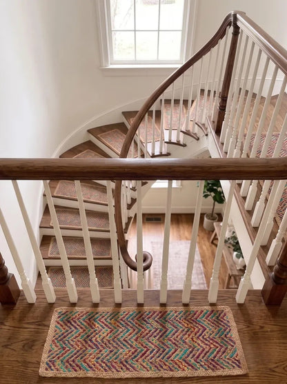 Multicolor Fishbone Stair Treads Handmade Jute Boho Step Rugs
