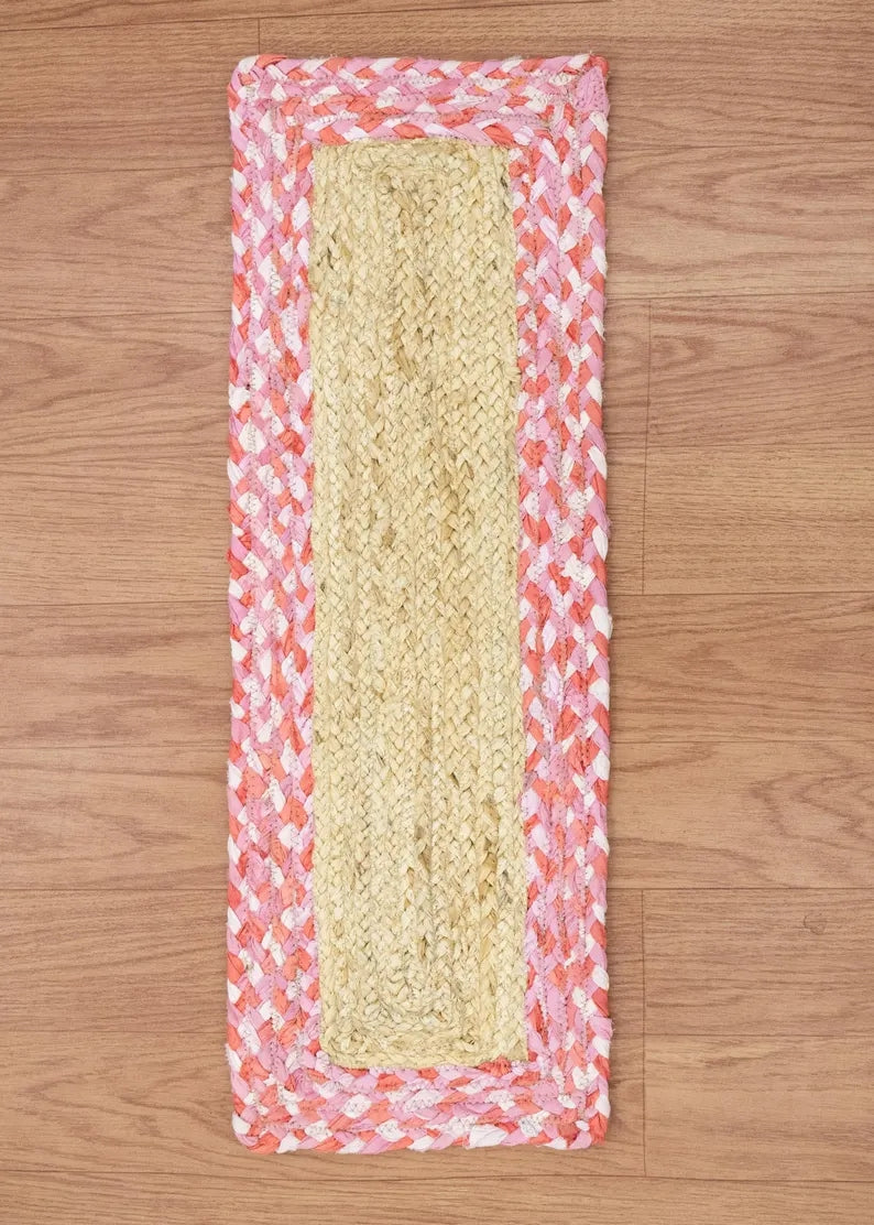 Pink Chindi Cotton Border Jute Stair Treads – Braided Modern Step Mats