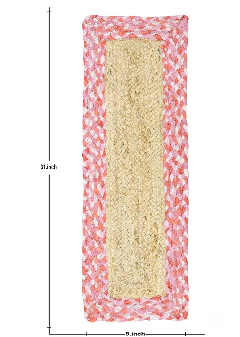 Pink Chindi Cotton Border Jute Stair Treads – Braided Modern Step Mats