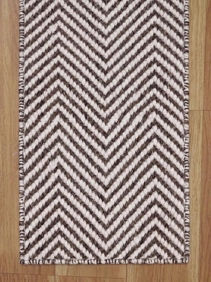 Brown Ivory Wool Stair Treads Handwoven Chevron Pattern Modern Farmhouse Steps