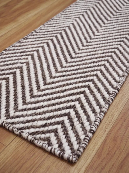 Brown Ivory Wool Stair Treads Handwoven Chevron Pattern Modern Farmhouse Steps