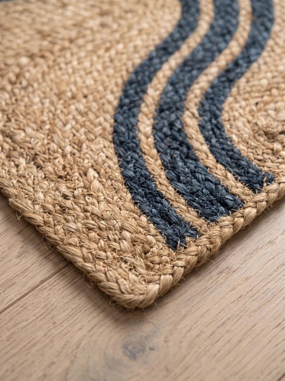 Handwoven Jute Stair Treads Navy Blue Accent Design Minimalist Step Mats