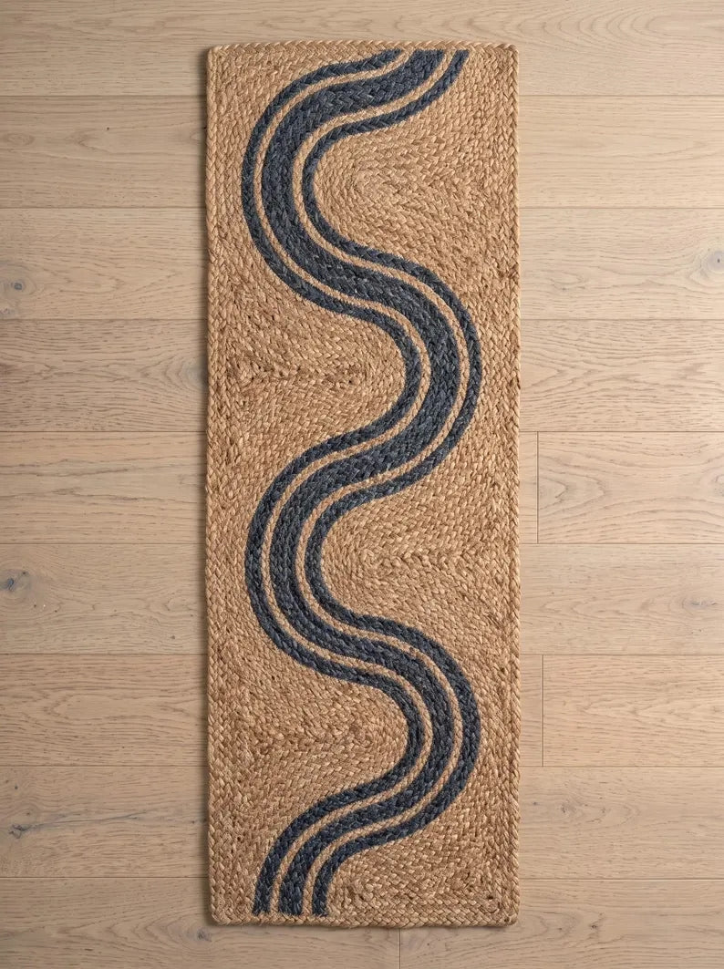 Handwoven Jute Stair Treads Navy Blue Accent Design Minimalist Step Mats