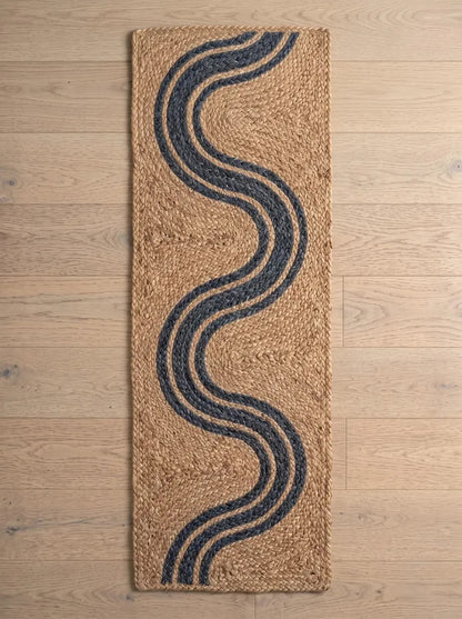 Handwoven Jute Stair Treads Navy Blue Accent Design Minimalist Step Mats