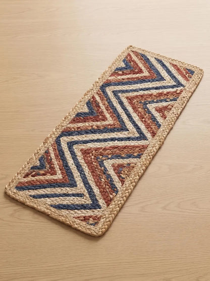 Hand Braided Jute Stair Treads Multicolor Boho Recycled Cotton Rugs