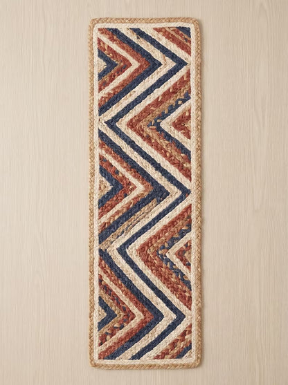 Hand Braided Jute Stair Treads Multicolor Boho Recycled Cotton Rugs