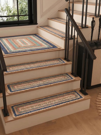 Handmade Jute Braided Stair Treads Multicolor Boho Farmhouse Step Rugs