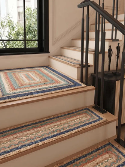 Handmade Jute Braided Stair Treads Multicolor Boho Farmhouse Step Rugs