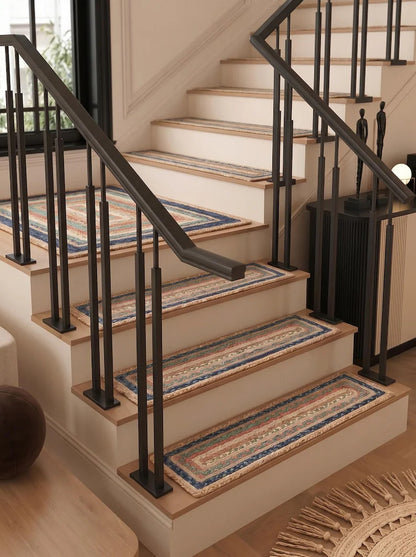 Handmade Jute Braided Stair Treads Multicolor Boho Farmhouse Step Rugs