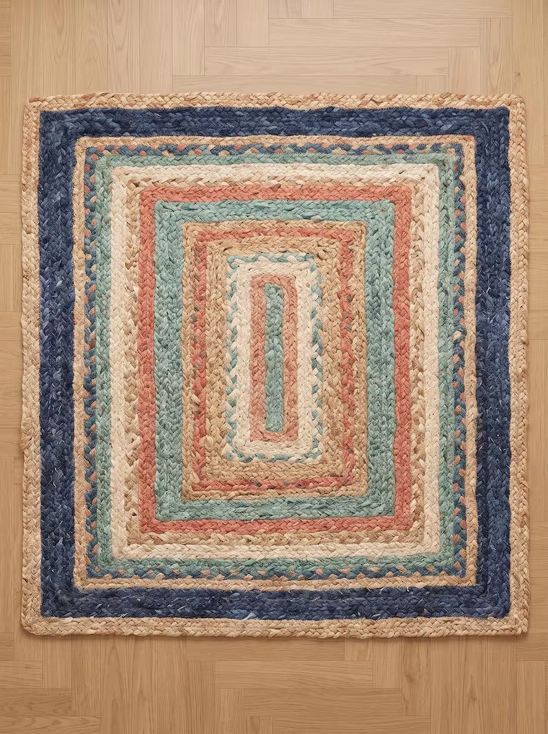 Handmade Jute Braided Stair Treads Multicolor Boho Farmhouse Step Rugs