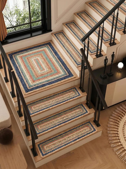 Handmade Jute Braided Stair Treads Multicolor Boho Farmhouse Step Rugs