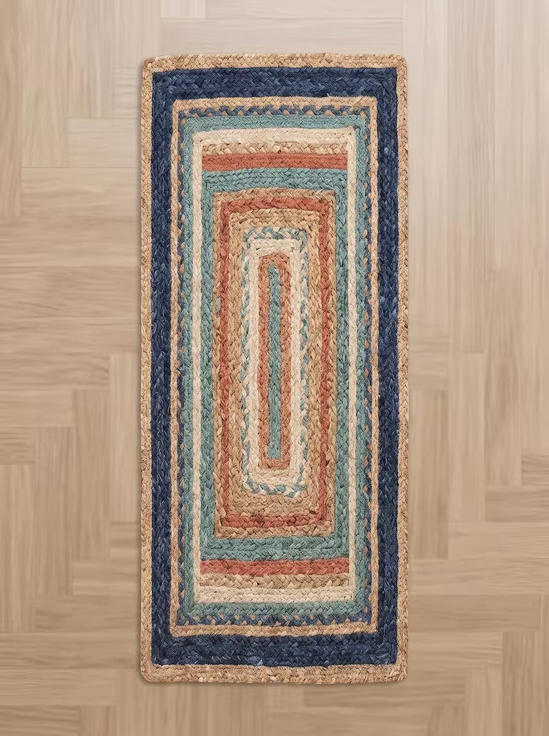 Handmade Jute Braided Stair Treads Multicolor Boho Farmhouse Step Rugs