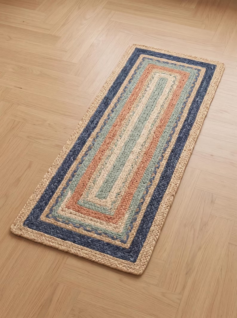 Handmade Jute Braided Stair Treads Multicolor Boho Farmhouse Step Rugs