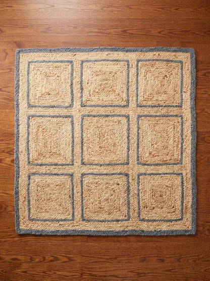 Hand Braided Jute Stair Treads with Dusty Blue Border, Farmhouse Decor