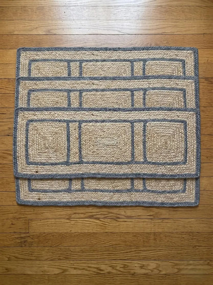 Hand Braided Jute Stair Treads with Dusty Blue Border, Farmhouse Decor