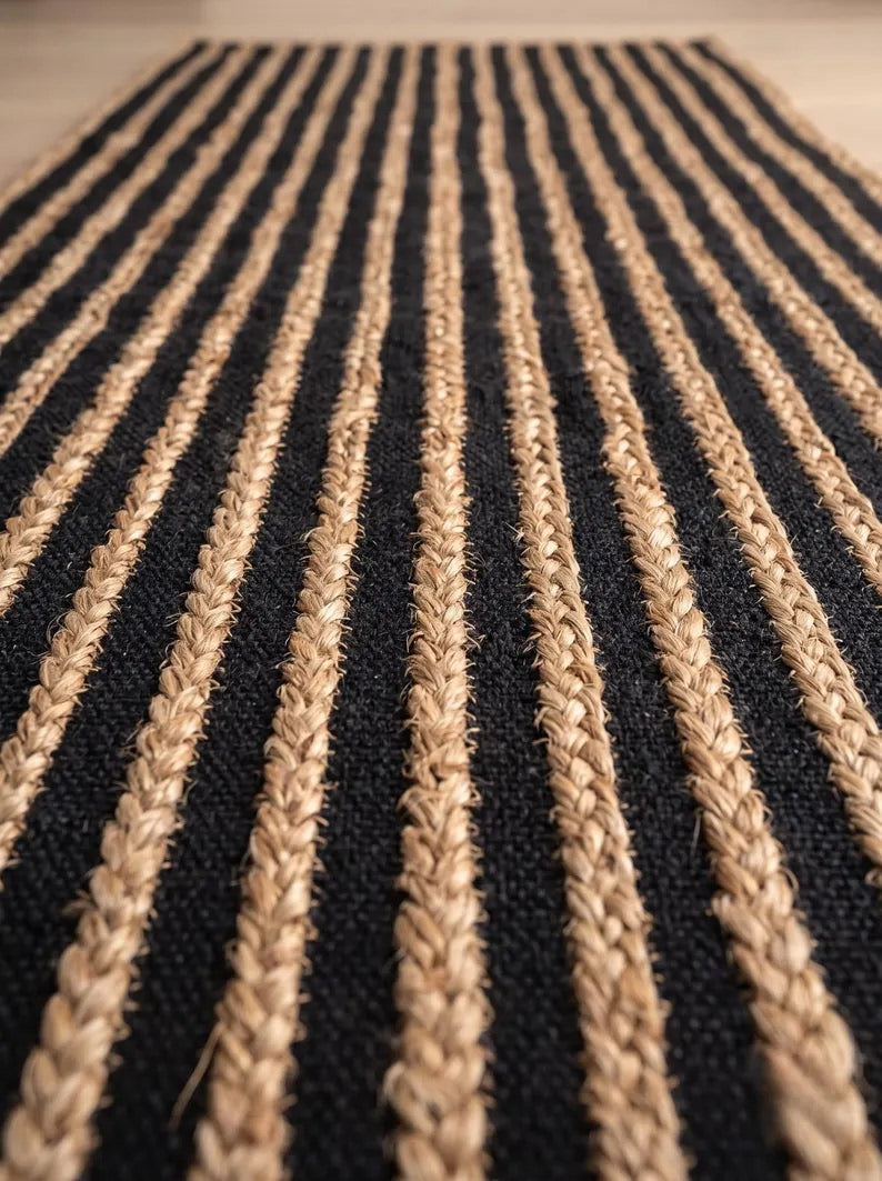 Handmade Black & Natural Braided Jute Stair Treads Set