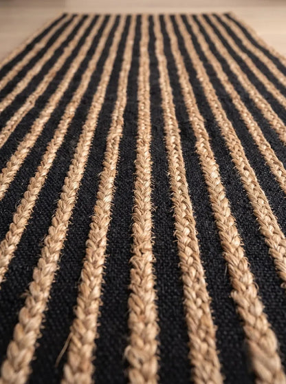Handmade Black & Natural Braided Jute Stair Treads Set