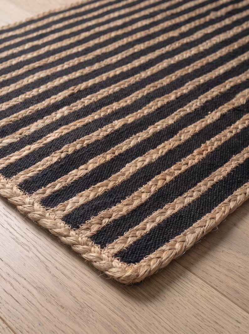 Handmade Black & Natural Braided Jute Stair Treads Set
