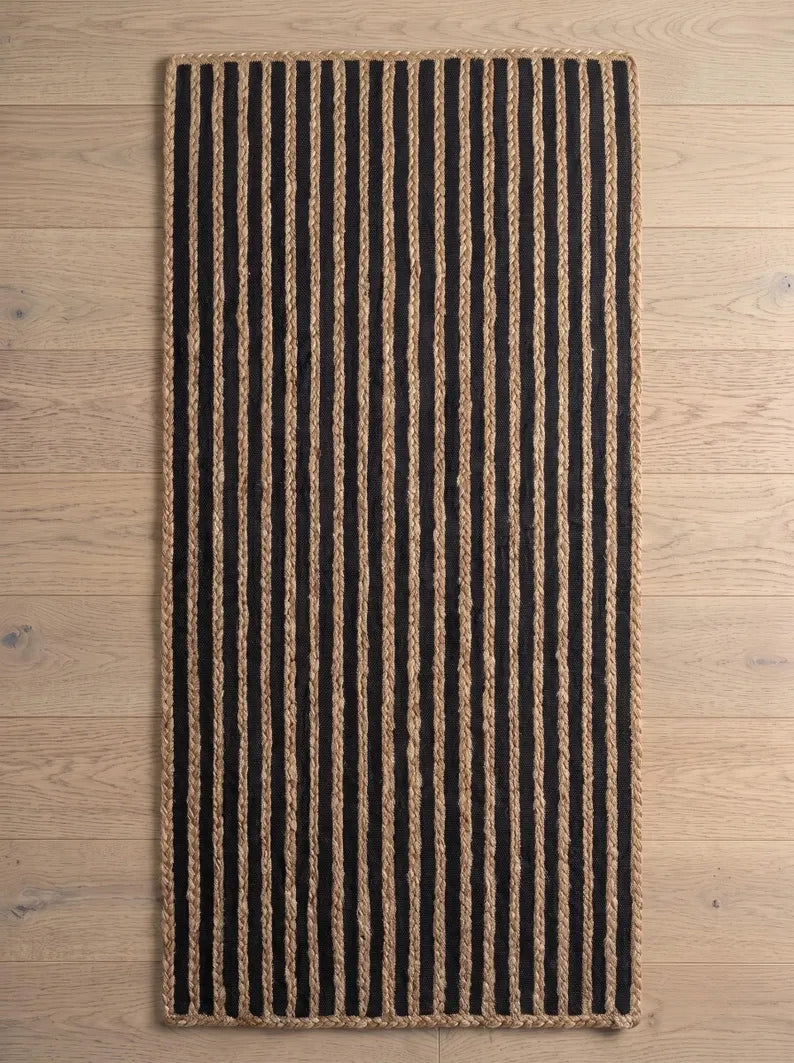 Handmade Black & Natural Braided Jute Stair Treads Set