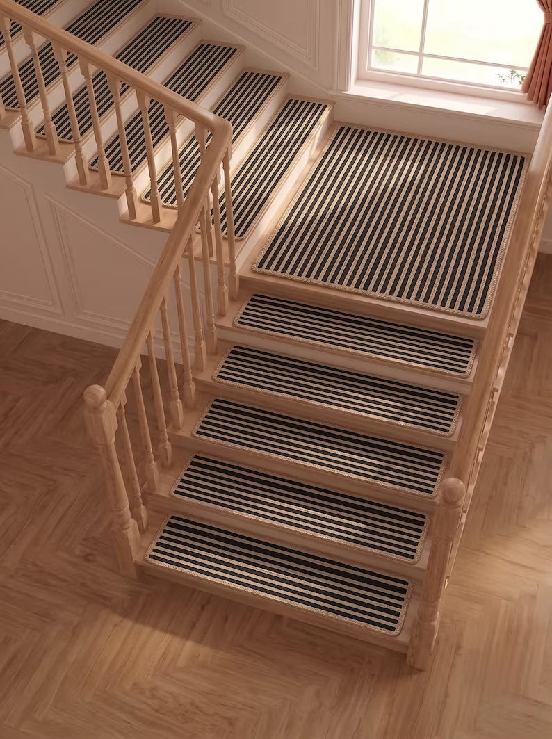 Handmade Black & Natural Braided Jute Stair Treads Set