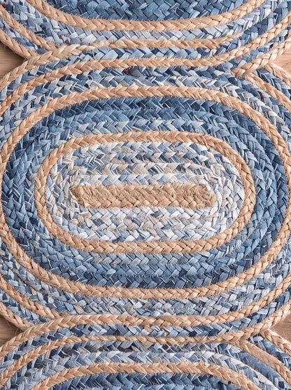 Hand-Braided Powder Blue Oval Jute Seaside Decor Stair Set