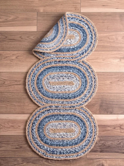 Hand-Braided Powder Blue Oval Jute Seaside Decor Stair Set
