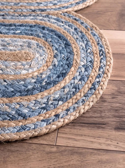 Hand-Braided Powder Blue Oval Jute Seaside Decor Stair Set