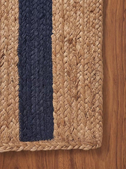 Handwoven Preppy New England Oxford Blue Striped Jute Stair Treads Set