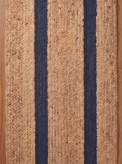 Handwoven Preppy New England Oxford Blue Striped Jute Stair Treads Set