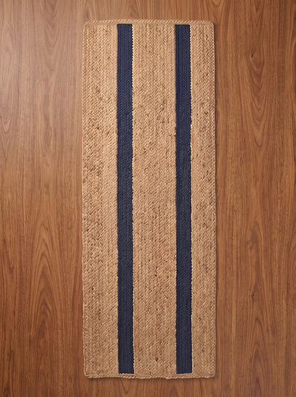 Handwoven Preppy New England Oxford Blue Striped Jute Stair Treads Set