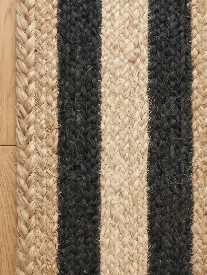 Handmade Jute Stair Treads, Black Stripe Braided Step Mats (Set)