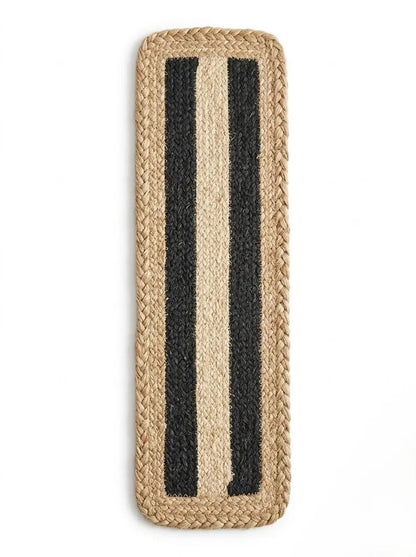 Handmade Jute Stair Treads, Black Stripe Braided Step Mats (Set)
