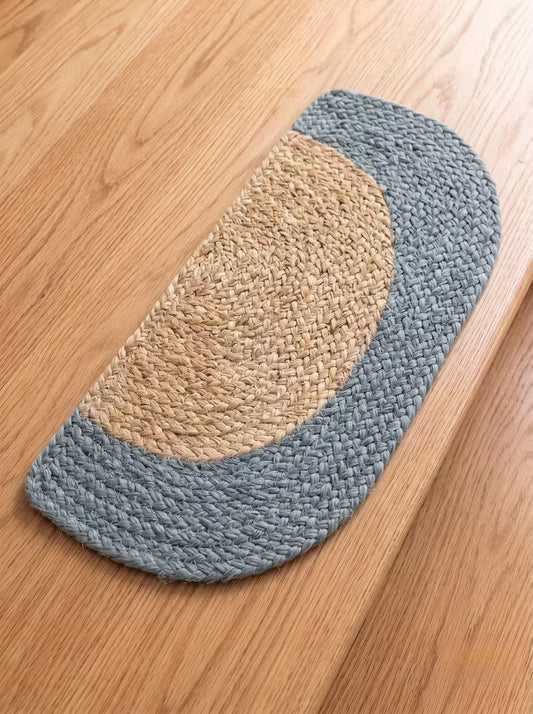 Handmade Jute Half Moon Stair Treads Set – D Shape Smoke Blue Border