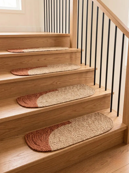 Handmade Pill Shape Jute Stair Treads Crescent Design Modern Farmhouse (Set)
