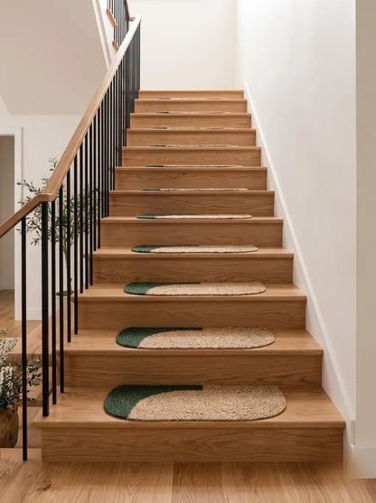 Handmade Pill Shape Jute Stair Treads Crescent Design Modern Farmhouse (Set)