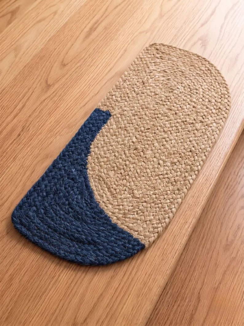 Handmade Pill Shape Jute Stair Treads Crescent Design Modern Farmhouse (Set)