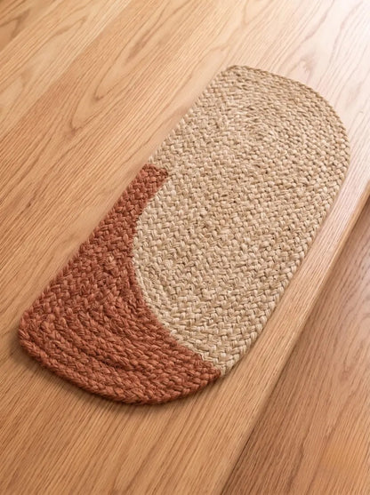 Handmade Pill Shape Jute Stair Treads Crescent Design Modern Farmhouse (Set)