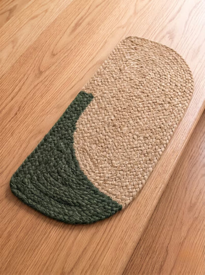 Handmade Pill Shape Jute Stair Treads Crescent Design Modern Farmhouse (Set)