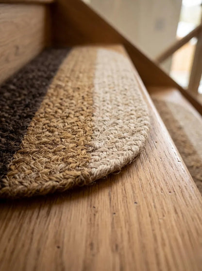 Handmade Three-Tone Jute Half Moon Stair Treads Set