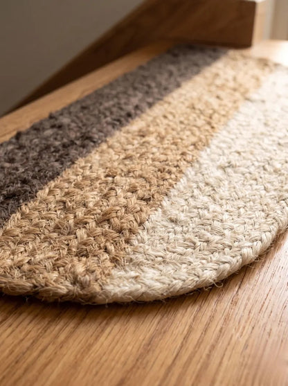 Handmade Three-Tone Jute Half Moon Stair Treads Set