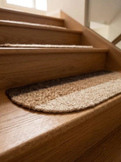 Handmade Three-Tone Jute Half Moon Stair Treads Set