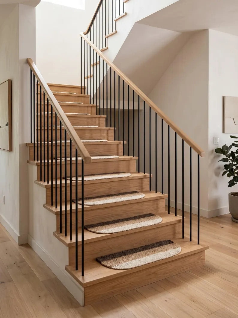 Handmade Three-Tone Jute Half Moon Stair Treads Set