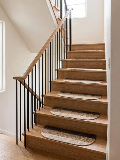 Handmade Three-Tone Jute Half Moon Stair Treads Set
