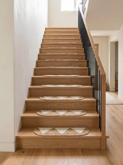 Handwoven Pearl White Pennant Triangle Jute Stair Rug Set