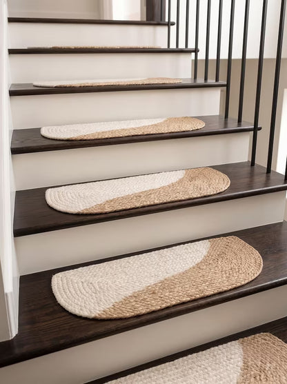 Jute Stair Treads, Oval Braided Mats with Graphite or Off White