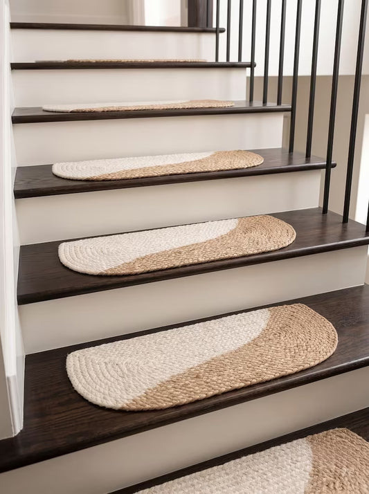 Jute Stair Treads, Oval Braided Mats with Graphite or Off White